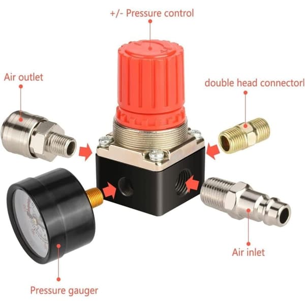 Lufttrycksregulator Pneumatisk Ventil 1/4, Pneumatisk Tryckreglerventil, Tryckreglerventil för Luftkompressor, 175 PSI, EU Standard