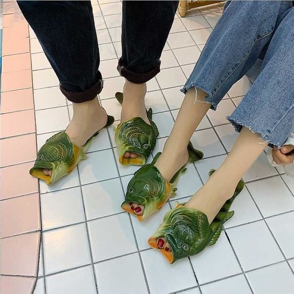 Trendiga tofflor, casual roliga fisktofflor, fiskformade tofflor gröna 32 green