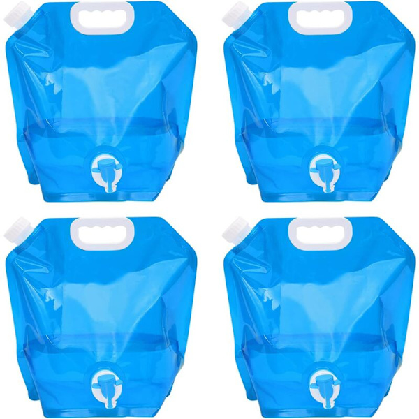 4-pack 10L hopfällbar vattenflaska med kran, bärbar flexibel vattendunk för dricksvatten, hopfällbar vattenpåse för utomhusaktiviteter