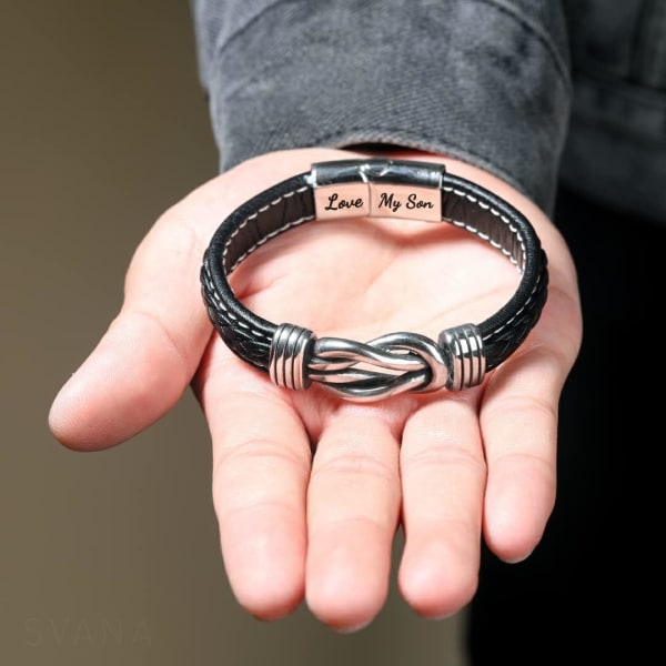 Moder och son för alltid länkade flätad läderarmband knutet armband för män inspirerande födelsedagspresent från mamma (1 st)