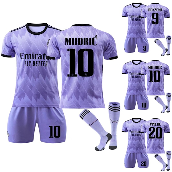 Real Madrid udebane lilla nr. 10 Modrić nr. 20 Vini Jr. fodboldtrøje - Perfekt #20 4-5Y #10 #10 6-7Y #10 6-7Y