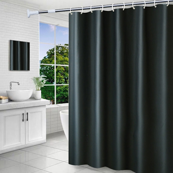 Duschdraperi vattentätt och mögelbeständigt duschdraperi rent svart set 180 bredd * 220 höjd + teleskopisk 110-200 stång + ringar V Set180*220+110-200rod+ring
