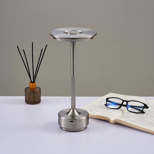 Sladdlös I-formad metallisk bordslampa med touchsensor, 3 färger dimbar laddningsbar skrivbordslampa Silver 2pcs