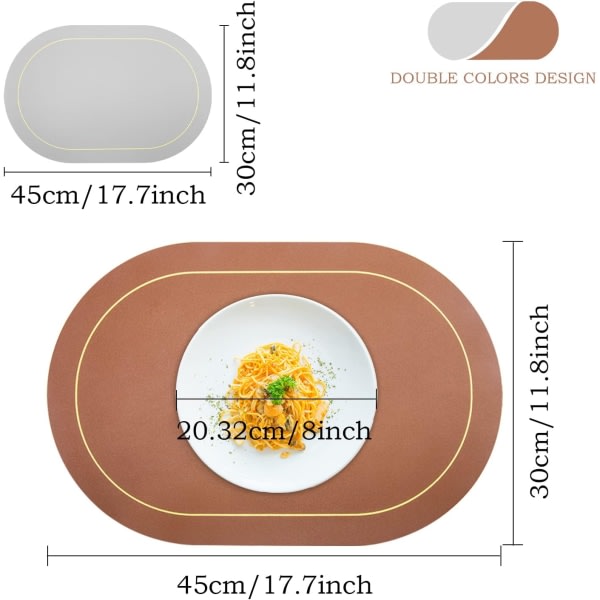 Bordstabletter Set om 6, konstläder bordstabletter, ovala bordsmattor, värmefläckar, reptålig, halkfri, vattentät, oljesäker, tvättbar