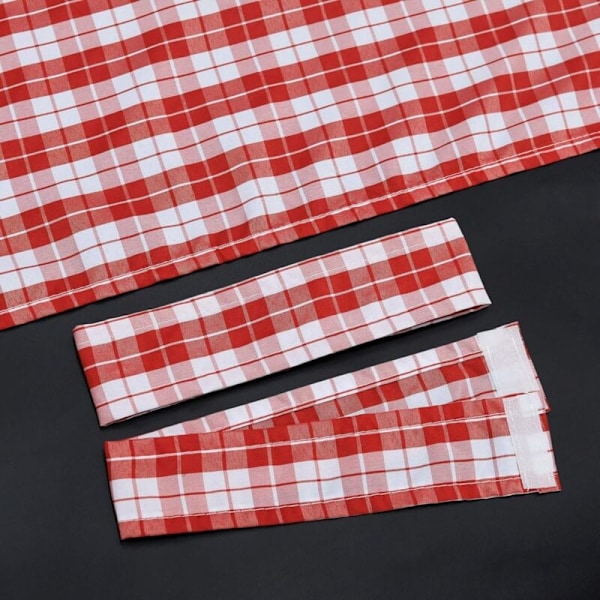 Set med 2 stycken ogenomskinliga perforerade gardiner med 2 knytband Rutigt mönster Fönsterdekoration för sovrum Inomhus Röd H/B 120/80cm