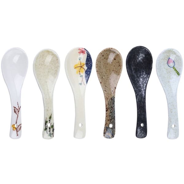 6 Keramiska Ris Skedar Set (Blandade Färger)