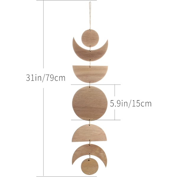 Månfas Dekor Boho Vägg Hängande, Skandinavisk Naturlig Trä Vägg Dekoration Unik Estetisk Konst, Måncykel Vägg Dekor för Sovrum (Brun)