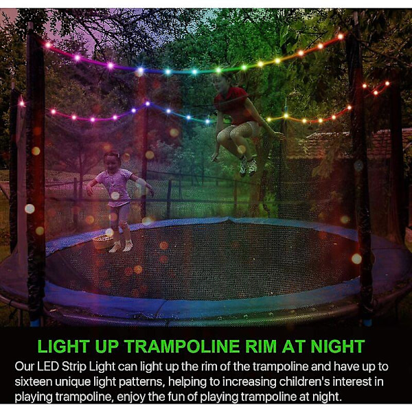 LED-trampolinlys, fjernkontrollert LED-lampe for trampoline, 16 farger du kan endre selv, vanntett, superlett for utendørs nattbruk