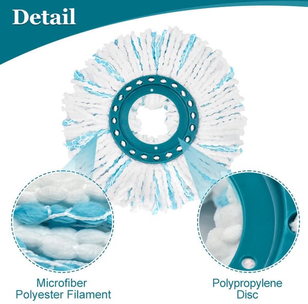 2-pak Spin Moppe Erstatningshoveder Mikrofiber Moppe Refill til Leifheit, Maskinvaskbar, Højabsorberende Våd Tør Gulvrengøring, Hvid Turkis