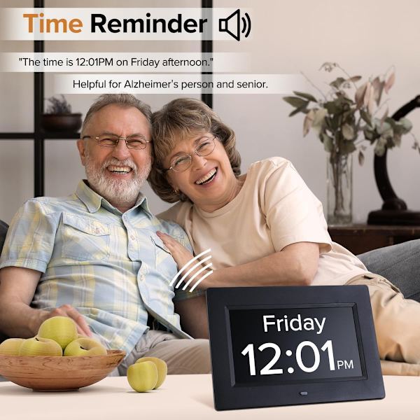 Digital klocka, stor text kalender väckarklocka, 7-tums uppgraderad version - rösttid DST - vit - europeiska regler A