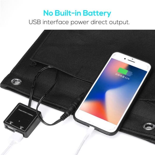 20W 18V Sammenleggbart solcellepanel med dobbel USB-utgang og billader for Huawei/iPhone/Samsung
