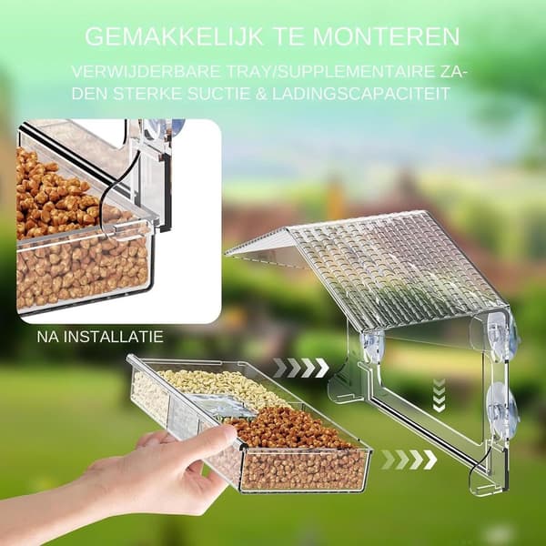 Vinduesfuglefoderbræt med sugekopper, klart akryl fuglefoderbræt med frø- og vandbakke, aftageligt dræningsdesign til balkon