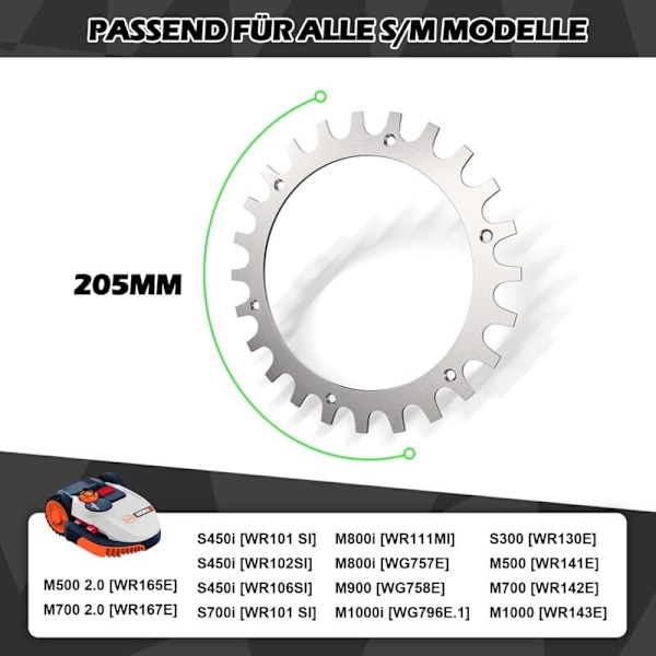 x Premium Rostfria Dubbar för Worx S/M Modell, 2X Rostfria Skruvspikar Traction Enhancer, Robotgräsklippare Hjulstorlek 205mm