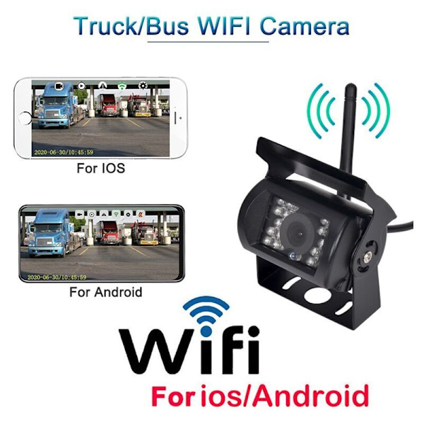 WIFI HD Trådlös Backkamera för Lastbil, 12V-24V, 170° Vidvinkel, 50m Räckvidd, Mörkerseende, Vattentät IP67