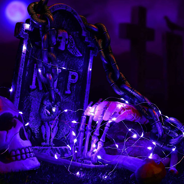 Lila halloween ljusslinga 6m 60 led batteridriven koppartråd stjärnor inomhusdekoration