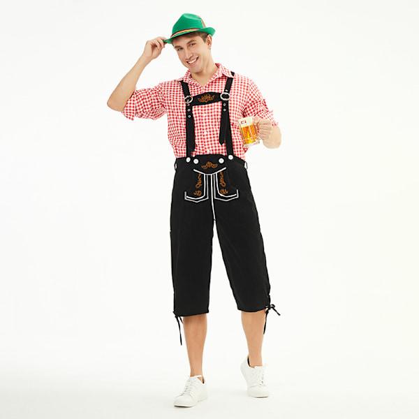 München Oktoberfest Kläder Herrarnas Rutig Skjorta Overaller Dräkt Scenframträdande Kläder Single red shirt M