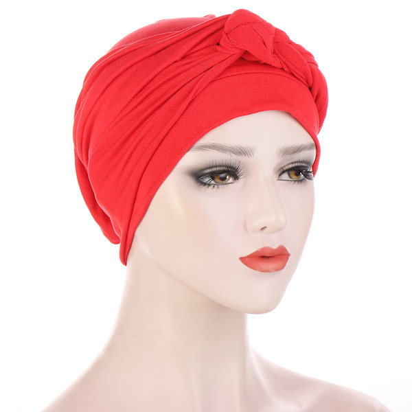Sidfläta flerfärgad mjuk huvudduk hatt muslimsk kemoterapi hatt ny stil Two-tone light gray