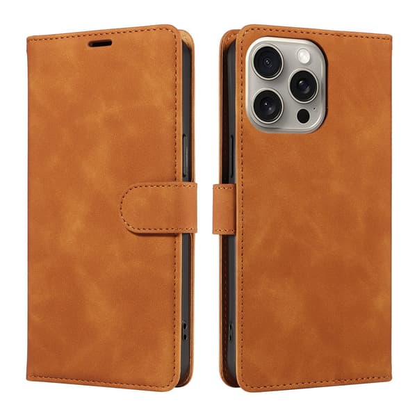 Mobiltelefon läderfodral anti-stöld borste för iPhone brown iPhone 16E\/SE4