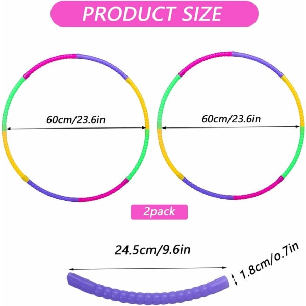 Sæt med 2 hulahopringe til børn, 8 aftagelige sektioner, velegnet til hulahop, indendørs og udendørs fitness, gymnastik, dans og yoga