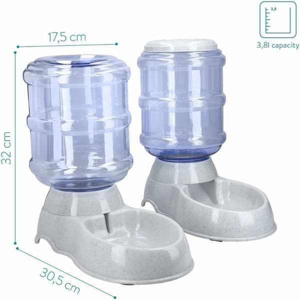 2X Tørfoder- og vanddispenser - Tilbehør til kat og hund - 2X Automatisk madskål - til kat, hund, kanin - Kapacitet 3,8L