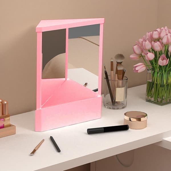True Mirror Ikke-reverserende makeup-spejl, True Image Bordplade Vanity Spejl til præcis makeup og pleje, Ikke-forstørrende, Pink