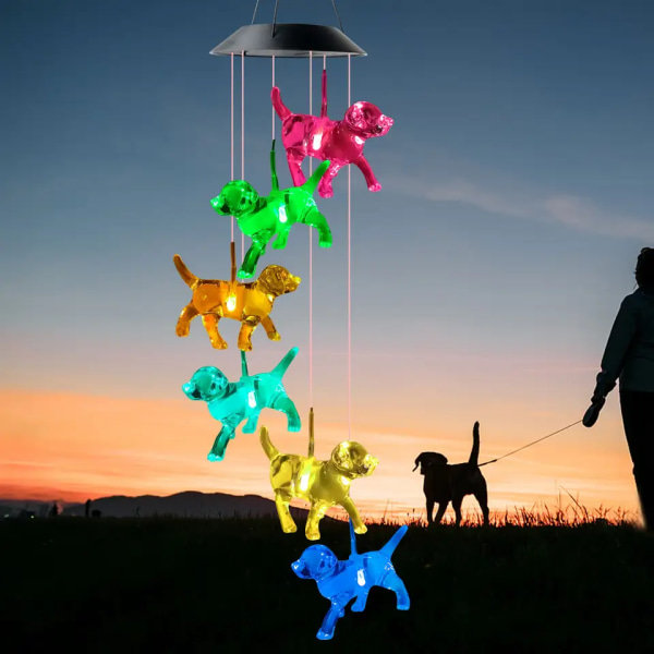 Outill Hund LED Solcell Färgskiftande Vindspel för Utomhusbruk, Födelsedagspresenter till Mamma Mormor Fru Dotter Syster Faster Farmor Kvinnor, Gård Deko
