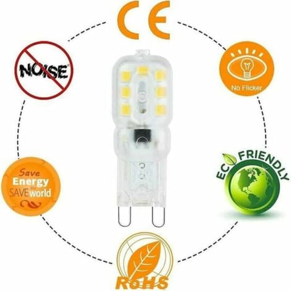 10 st G9 LED-lampor 3W (6000K Dagsljus) - 800LM Ej Dimbar Halogenersättning