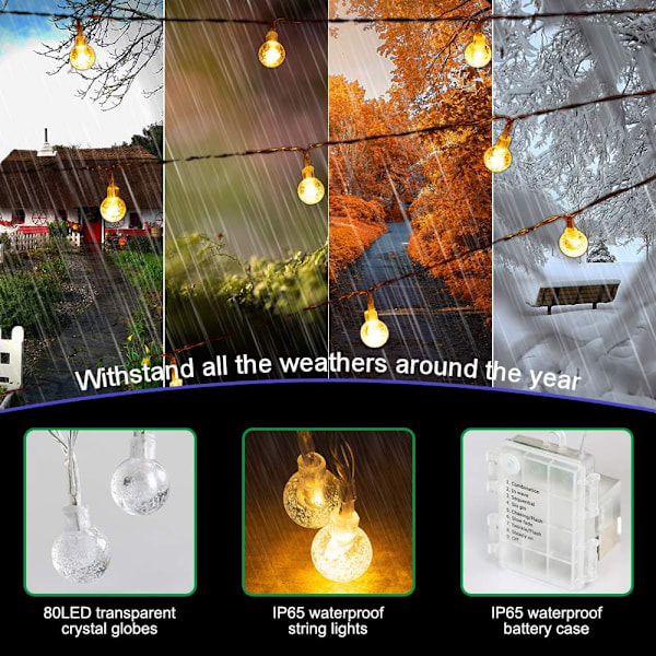 Globe ljusslinga Fe-ljus Batteridriven 10M 80LED ljusslinga med fjärrkontroll Vattentät Inomhus Utomhus Hängande lampor Dekorativa Jul L