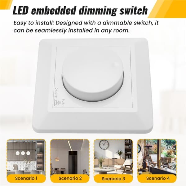 LED Dimmerbryter, dimbar innfelt LED- og halogenbryter, 5-300W, fasekontroll