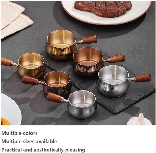 Mini Kasserolle 304 Smeltedigel i rustfrit stål med træhåndtag, 60 ml mælkevarmer til sauce chokoladedip, sølv, 2-pak