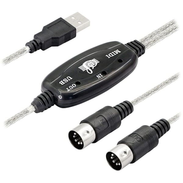 USB MIDI-kabeladapter, Type A Han til MIDI Din 5-benet Input-Output Interface med LED-indikator til Musikkeyboard