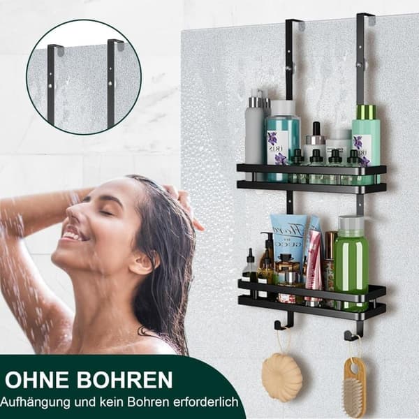 Justerbar Hängande Duschhylla - 740350120mm, 1-pack, Svart