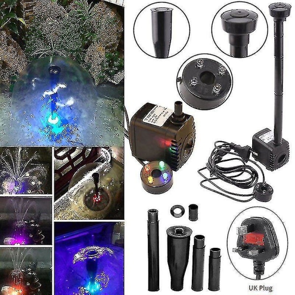 600l/t 4 LED elektrisk vandpumpe Lille springvand Udendørs Have Fiskedam [kk] EU-stik EU Plug