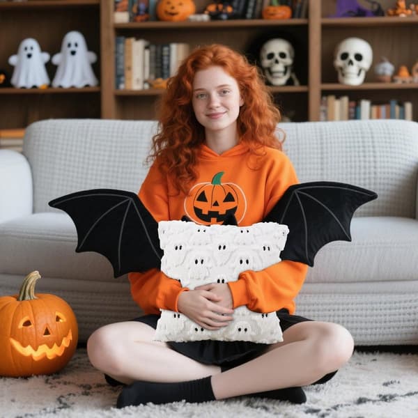 Dekorative pudebetræk - 45*45 cm, Halloween & efterårspudebetræk - til sofa, lænestol - hvid (uden inderpude)