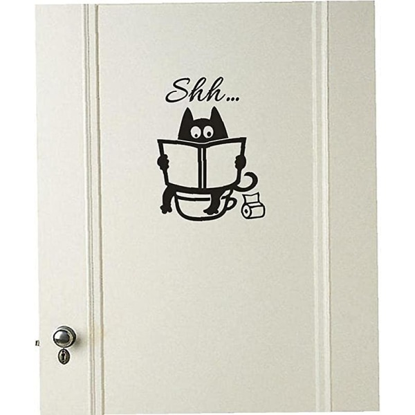 2 st söta tecknade katt Shh toalettdekaler badrumsdörr rolig dekal toalettsits avtagbar affisch vinylkonstväggmålning 7,89 tum