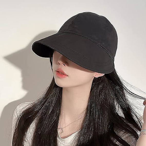 Sort 56-58 cm spids solhat dame hurtigtørrende ensfarvet cap sommer strandhat solhat udendørs golf