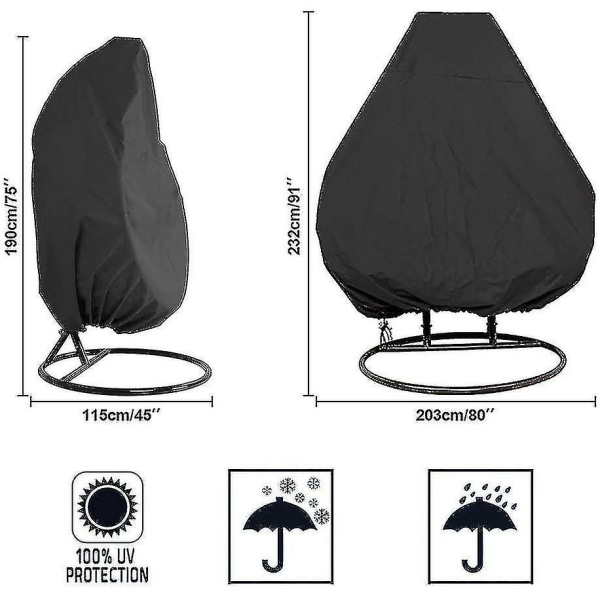 Barsinfi Oxford lynlås hængestol cover 190 x 115 cm vandtæt cover til have- og udendørsmøbler 190 x 115 cm