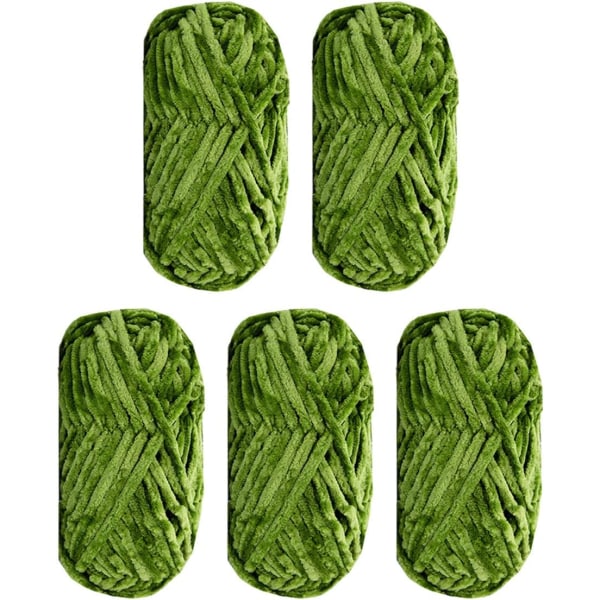 5-pakke Supermyk Chenille fløyelgarn Strikkeull Tykk Varm Heklet Strikkegarn for kunstveving Dukke DIY Veske Genser Håndverk olive green