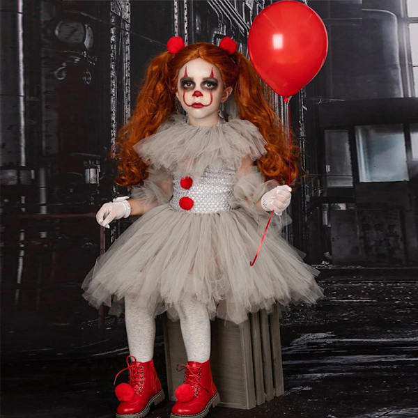 Clown-asu lasten verkko prinsessamekko tyttöjen mekkoasu joulu halloween esitysasu XL (120cm-140cm)