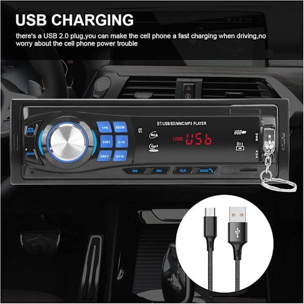 Auton 1 DIN -autoradion Bluetooth FM -stereoradio USB SD AUX -audiosoitin Auton elektroniikka Kojelaudan 12-napainen autoradion soitin