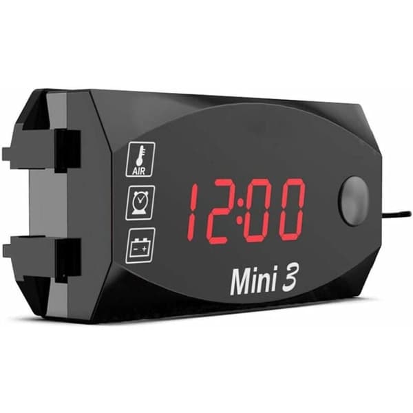 Motorcykel digital klocka voltmeter termometer 3 i 1 röd tillbehör