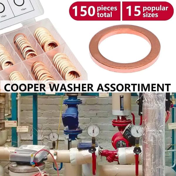 150st 15 Specifikationer Packningar Tätningsring, Kopparbrickor Sortimentskit, Kopparbrickor Packning Tätningsring med Låda