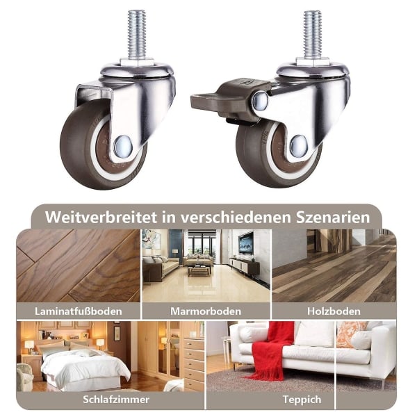 M8 Gængede Spindelhjul Robusta Svinghjul til Vogn, Arbejdsbord, Møbler, 1,5 tommer, Gængdiameter: 8 mm, Længde 20 mm, 2 stk