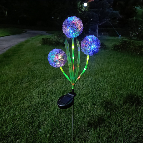 3-hodet solcelledrevendelys utendørs bakkeinnsatt plen hage dekorativt lys LED løkball blomst landskapslys Square large plate with flash 3 Dandelion Warm Light