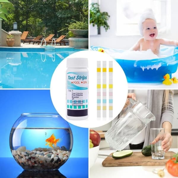 100 st 7-i-1 Pool Testremsor för pH, Hårdhet, Bromklor, Kompatibel med Spa Akvarium