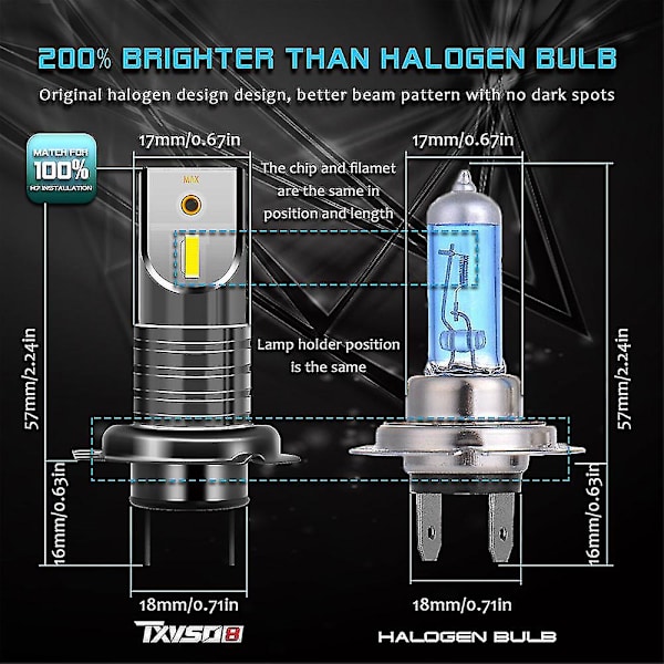 2 st H7 110W 30000lm LED-bilstrålkastare Konverteringsglober Canbus-lampor Stråle 6000K Kit