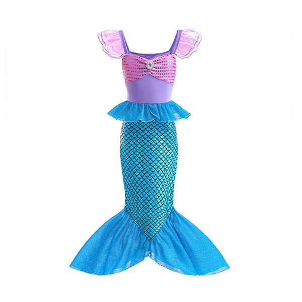 Prinsessklänning fiskflicka sjöjungfru liten flygande ärm paljettklänning E77 140cm