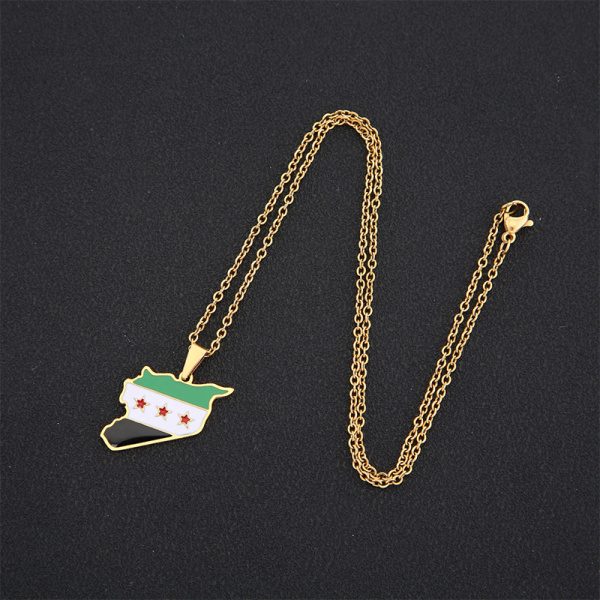 Rustfritt stål Syria Kart Flagg Hänge Halsband Mode Syria - Silver
