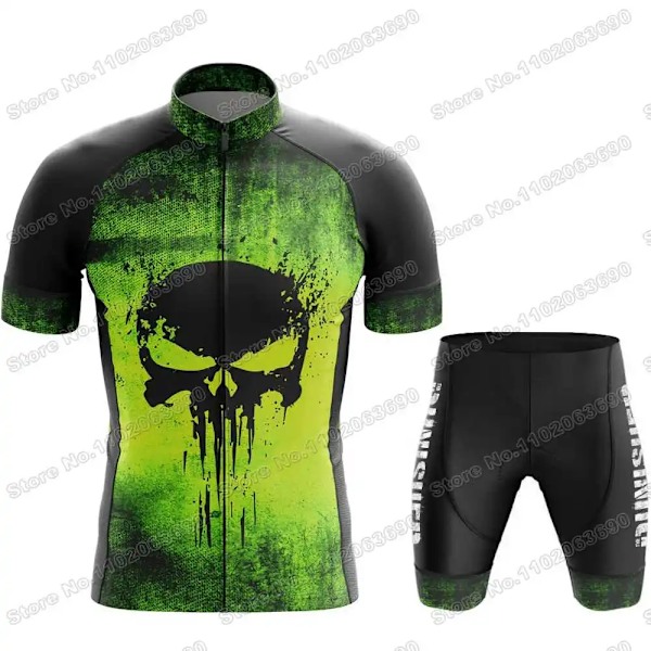 2023 Skull Sykkeltrøye Sett Justiceiro Sykkelklær Menn Punisher Landeveissykkelskjorte Dress Sykkel Bib Shorts MTB Sykkelklær 10 XS 10 XS