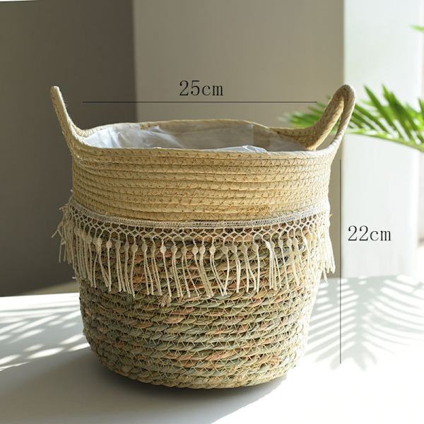 Halm blomkruka extra stor extra stor krukväxt grön växt korg växtkorg vävd golv inomhus bonsai Off-white 25cm